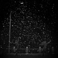 Night snowfall in beam light from street lamp. Royalty Free Stock Photo