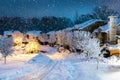 Night snowfall in a New Jersey village