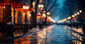 Night snowy Christmas American city Boston, New Year holiday, blurred background - AI generated image