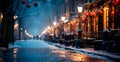 Night snowy Christmas American city Boston, New Year holiday, blurred background - AI generated image