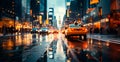 Night snowy Christmas American city New York, New Year holiday, blurred background - AI generated image