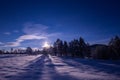 Night in the snowy forest. Norwegian wintertime Royalty Free Stock Photo