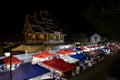 The night souvenir market in front of National museum of Luang Prabang, Laos Royalty Free Stock Photo