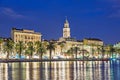 Night Split city, Croatia. Diocletian Palace, Saint Domnius cathedral tower Royalty Free Stock Photo