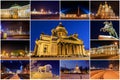 Night St. Petersburg in winter. a collage of tourist attractions