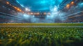 Night stadium soccer field, crowd, lights, smoke, game Royalty Free Stock Photo