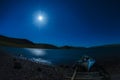 Night Star trail Panaroma in Lake Royalty Free Stock Photo