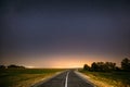 Night Starry Sky Above Country Road In Countryside And Green Field Royalty Free Stock Photo