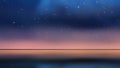 Night starry sky blue  pink reflection on sea water wave and gold sunset banner background template Royalty Free Stock Photo