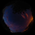 Night starry sky with clouds - photo through a wide angle fisheye lens in a circular fulldome format