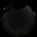 Night starry sky photo through a wide angle fisheye lens, circular fulldome format