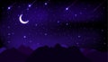 Night starry sky with stars, moon and mountains. Royalty Free Stock Photo