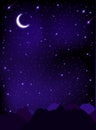 Night starry sky with stars, moon and mountains. Royalty Free Stock Photo