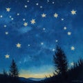 Night starry sky with stars. Watercolor painting. AI Generated