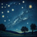 Night starry sky with stars. Watercolor painting. AI Generated