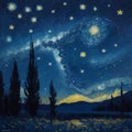 Night starry sky with stars. Watercolor painting. AI Generated