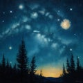 Night starry sky with stars. Watercolor painting. AI Generated