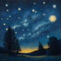 Night starry sky with stars. Watercolor painting. AI Generated