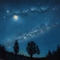 Night starry sky with stars. Watercolor painting. AI Generated