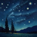 Night starry sky with stars. Watercolor painting. AI Generated