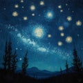 Night starry sky with stars. Watercolor painting. AI Generated