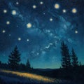 Night starry sky with stars. Watercolor painting. AI Generated