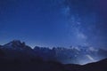 Night stars and milky way over alpine mountains Royalty Free Stock Photo