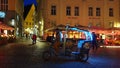 Night Street Cafe In Old Town Of Tallinn mediaval city life style summer on Baltic State Travel Tourist Walk on Street