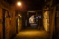 Night street. Narrow street. Dark street illuminated with street lamps. Stone pavement in the old town. Evening urban Royalty Free Stock Photo