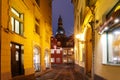 Night street in the Old Town of Riga, Latvia Royalty Free Stock Photo
