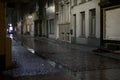 Night street in rainy weather in Ostend, Belgium Royalty Free Stock Photo