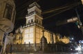 Night street view of Sucre with Metropolitan Cathedral Royalty Free Stock Photo