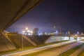 Night street view with tracers in Daugavpils city Royalty Free Stock Photo