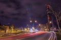 Night street view with tracers in Daugavpils city Royalty Free Stock Photo