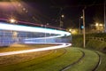 Night street view with tracers in Daugavpils city Royalty Free Stock Photo