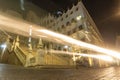 Night streets with car lights trails in City of Guanajuato, Mexico