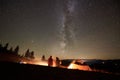 Night summer camping in the mountains under night starry sky Royalty Free Stock Photo