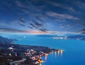 Night summer coastline and village on seashore Peljesac peninsula, Croatia