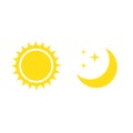 Night symbol of the moon with stars and sun, vector on white background.