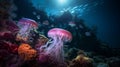 Night Symphony: Fullmoon Illumination on a Submerged World of Coral and Jellyfish
