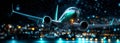 Night Takeoff: A Boeing 737 Soars Amid Rain and City Lights Royalty Free Stock Photo