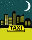 Night taxi in the city on the background of skyscrapers. Royalty Free Stock Photo