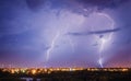 Thunderstorm, flash of lightning above the city Royalty Free Stock Photo