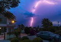 Night Thunderstorm over the village. Lightning in the night sky over the town Royalty Free Stock Photo