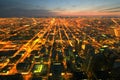 Night time aerial view of Chicago Royalty Free Stock Photo