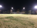 Night time baseball game at playing field outdoor Royalty Free Stock Photo