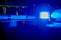 night time. blue police car with selective focus and blur bokeh Royalty Free Stock Photo