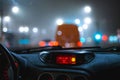 Night time car driving coloured city light streaks long exposure Royalty Free Stock Photo