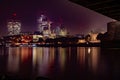 Night Time City-scape View from the South Shore of the River Thames London Royalty Free Stock Photo