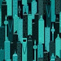 Night time city skyline pattern flat style Royalty Free Stock Photo